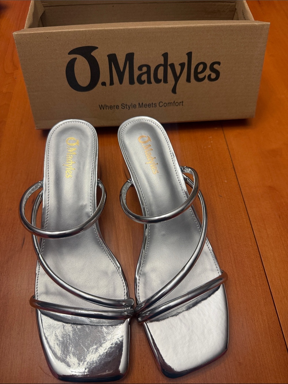 Silver Strappy Slide Sandals - Women's Metallic Low Heel